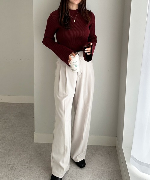 RANAN（ラナン）の「フレア袖バイカラーリブニット（ニット/セーター・レディース・グレー/ボルドー/ベージュ・M/L/LL）」の19枚目の写真