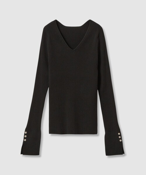 allureville（アルアバイル）の「袖釦Vネックプルオーバー（ニット/セーター・レディース・ブラック/オフホワイト/キャメル/オレンジ・2）」の4枚目の写真