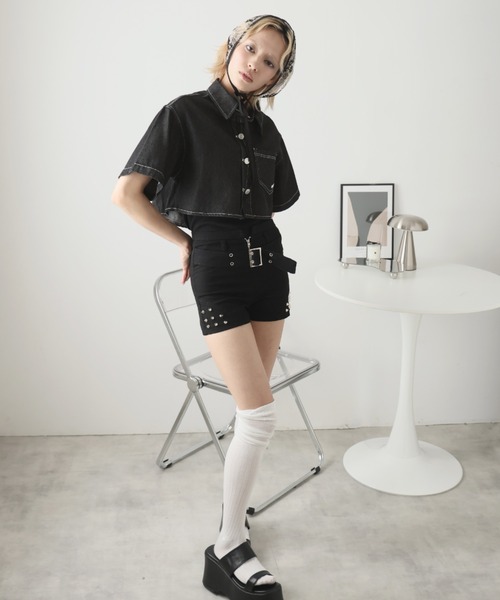 Girly Doll(ガーリードール)の「デニムショート丈ジャケット(デニムジャケット・レディース・ブラック・F)」の8枚目の写真