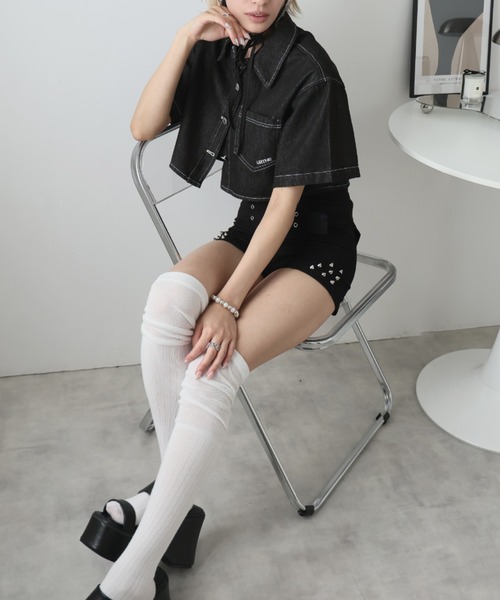 Girly Doll(ガーリードール)の「デニムショート丈ジャケット(デニムジャケット・レディース・ブラック・F)」の5枚目の写真