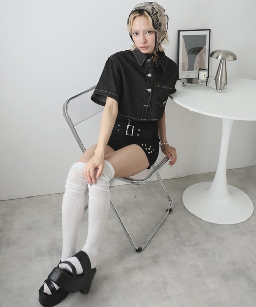 Girly Doll(ガーリードール)の「デニムショート丈ジャケット(デニムジャケット・レディース・ブラック・F)」の4枚目の写真