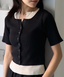 新品❤️ARCHIVIO ブラック 半袖セーター INASTUDIOS ニット セーター ハイネック ハーフジップ クロップド丈