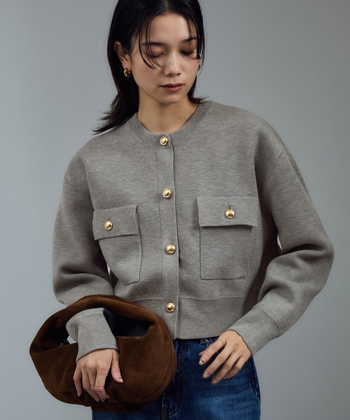 サロン　アダムエロペ　スウェットライクメタルボタンカーディガン　新品　ブラウン SALON adam et ropé(サロン アダム エ ロペ) / 【WEB限定