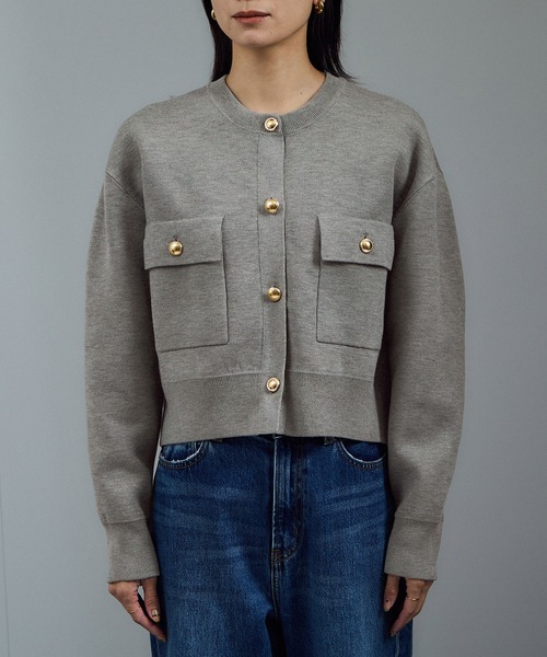 SALON adam et rope'（サロン アダム エ ロペ）の「スウェットライクメタルボタンカーディガン 2 / 新色追加（カーディガン/ボレロ・レディース・グレー/ブラウン系その他2/ブラック/レッド・FREE）」の18枚目の写真