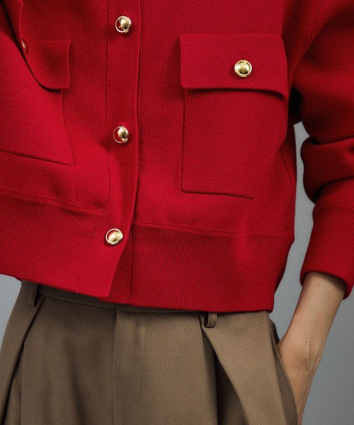 SALON adam et rope'（サロン アダム エ ロペ）の「スウェットライクメタルボタンカーディガン 2 / 新色追加（カーディガン/ボレロ・レディース・グレー/ブラウン系その他2/ブラック/レッド・FREE）」の8枚目の写真