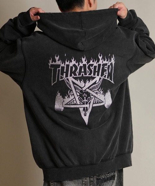 THRASHER スラッシャー フレイムタグ 悪魔 プリント スウェット 黒 THRASHER スラッシャー フレイムタグ 悪魔 プリント スウェット