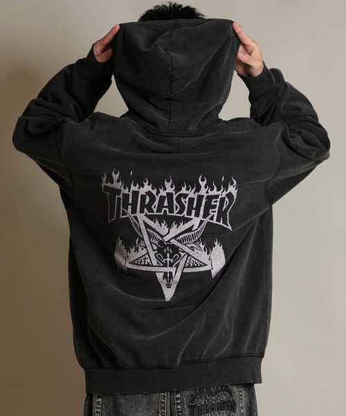 TWONESS パーカー ブラック　シザー　旧ロゴ セール】THRASHER/スラッシャー ジップアップ パーカー スウェット