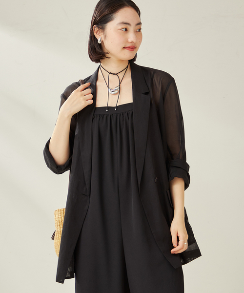plageプラージュSILK NEP ジャケット セール】Shantung V Neck ジャケット（ノーカラージャケット