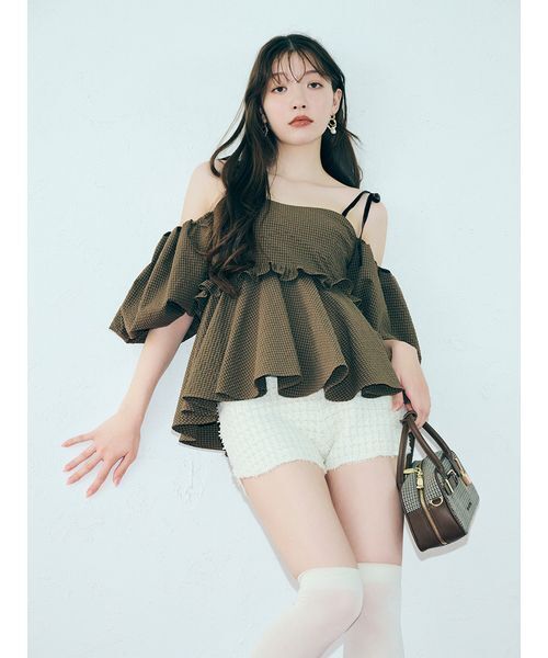 LILY BROWN（リリーブラウン）の「2wayミニボストンバッグ（ボストンバッグ・レディース・チェック/グリーン/ブラウン/アイボリー・F）」の7枚目の写真