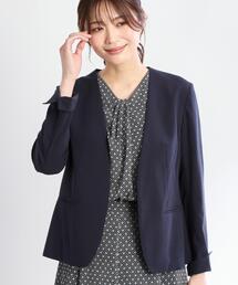 ノーカラーブラックジャケット reflect 紺 リフレクト Reflect 【接触冷感／洗える／吸水速乾／夏の