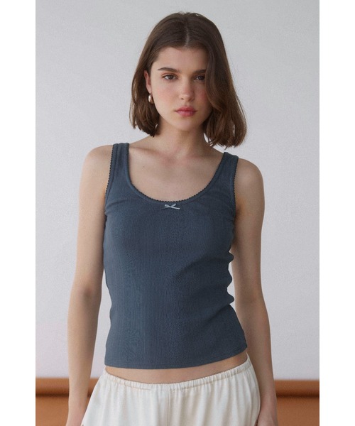 セール】Pico Lace Ribbon Tank Top /ピコレースリボンタンク