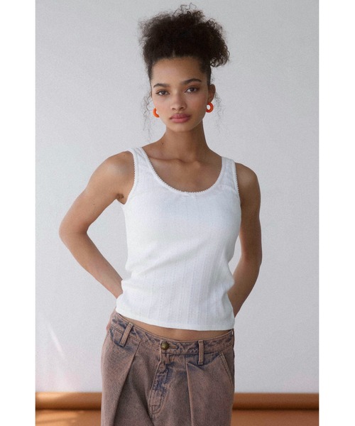 セール】Pico Lace Ribbon Tank Top /ピコレースリボンタンク