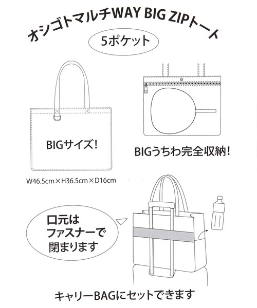 GLOBAL WORK（グローバルワーク）の「推しごとマルチBIGZIPトート/572602（トートバッグ・レディース・オフホワイト/レオパード/ブラック・FREE）」の19枚目の写真