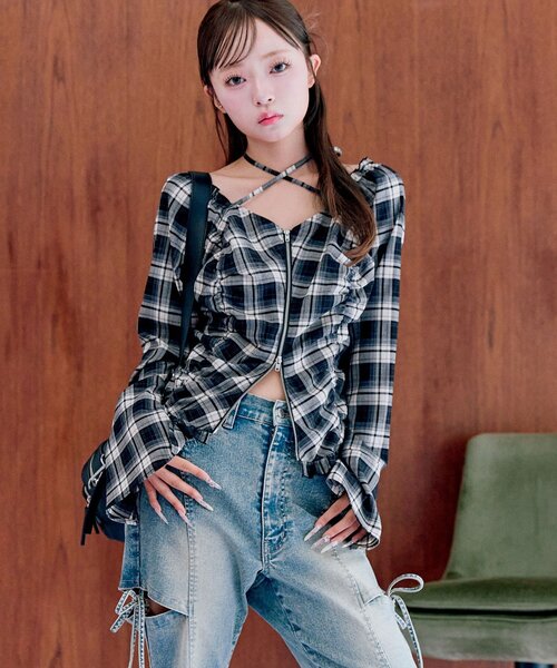 OLIVE des OLIVE（オリーブデオリーブ）の「ダブルジップフレア袖ブラウス（シャツ/ブラウス・レディース・ブラック/ブラウン/レッド・FREE）」の14枚目の写真