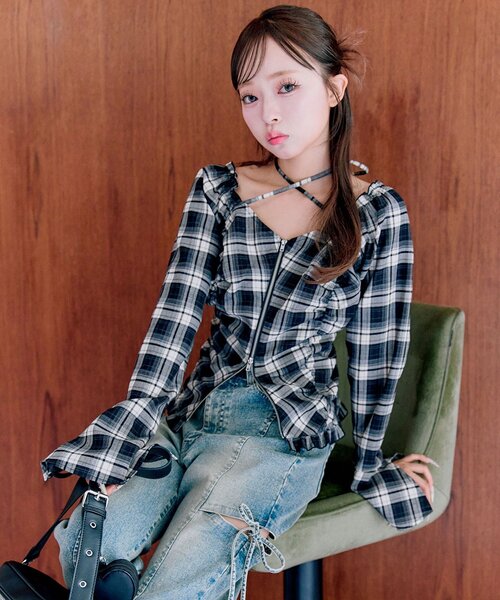 OLIVE des OLIVE（オリーブデオリーブ）の「ダブルジップフレア袖ブラウス（シャツ/ブラウス・レディース・ブラック/ブラウン/レッド・FREE）」の15枚目の写真