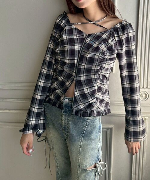 OLIVE des OLIVE（オリーブデオリーブ）の「ダブルジップフレア袖ブラウス（シャツ/ブラウス・レディース・ブラック/ブラウン/レッド・FREE）」の20枚目の写真