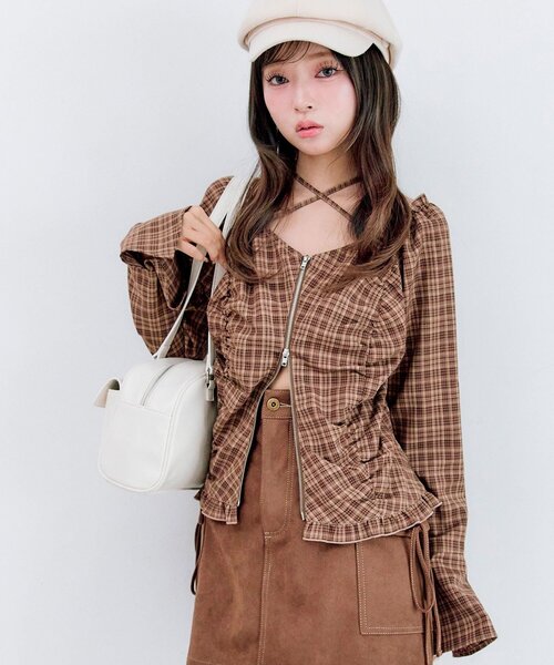 OLIVE des OLIVE（オリーブデオリーブ）の「ダブルジップフレア袖ブラウス（シャツ/ブラウス・レディース・ブラック/ブラウン/レッド・FREE）」の22枚目の写真