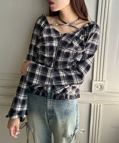 OLIVE des OLIVE（オリーブデオリーブ）の「ダブルジップフレア袖ブラウス（シャツ/ブラウス・レディース・ブラック/ブラウン/レッド・FREE）」の4枚目の写真