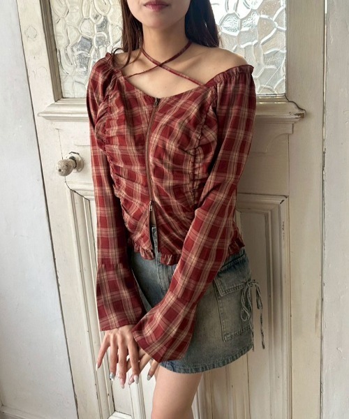 OLIVE des OLIVE（オリーブデオリーブ）の「ダブルジップフレア袖ブラウス（シャツ/ブラウス・レディース・ブラック/ブラウン/レッド・FREE）」の8枚目の写真