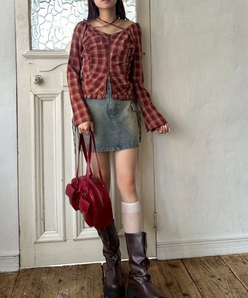 OLIVE des OLIVE（オリーブデオリーブ）の「ダブルジップフレア袖ブラウス（シャツ/ブラウス・レディース・ブラック/ブラウン/レッド・FREE）」の9枚目の写真