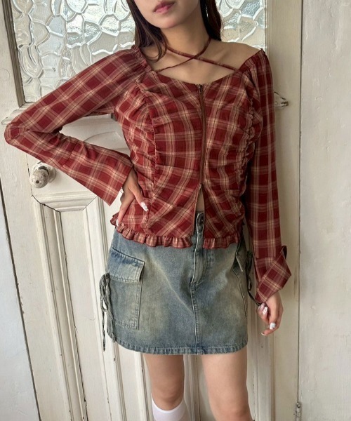 OLIVE des OLIVE（オリーブデオリーブ）の「ダブルジップフレア袖ブラウス（シャツ/ブラウス・レディース・ブラック/ブラウン/レッド・FREE）」の6枚目の写真