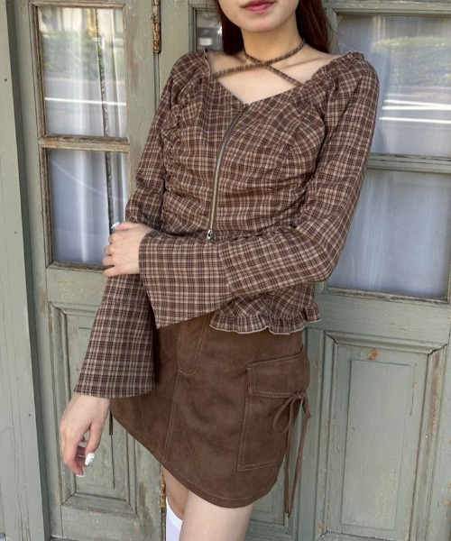 OLIVE des OLIVE（オリーブデオリーブ）の「ダブルジップフレア袖ブラウス（シャツ/ブラウス・レディース・ブラック/ブラウン/レッド・FREE）」の10枚目の写真