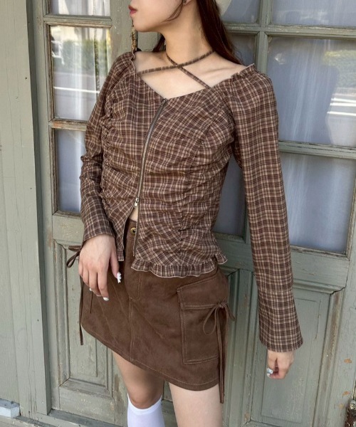 OLIVE des OLIVE（オリーブデオリーブ）の「ダブルジップフレア袖ブラウス（シャツ/ブラウス・レディース・ブラック/ブラウン/レッド・FREE）」の13枚目の写真