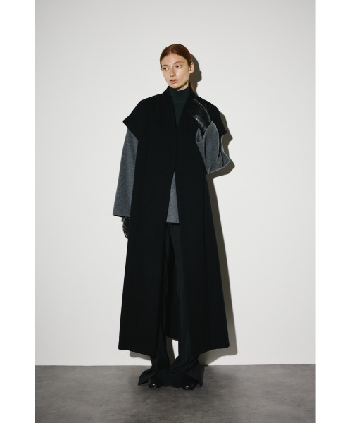 RIM.ARK（リムアーク）の「Dolman wool long vest ドルマンウールロングベスト（ノーカラーコート・レディース・ブラック/ネイビー/グレー・FREE）」の4枚目の写真