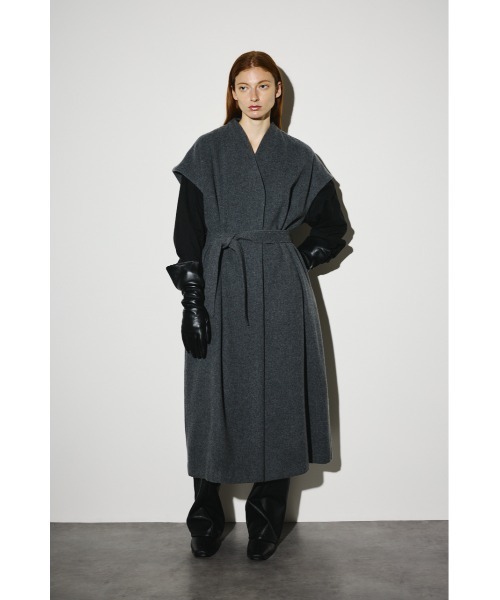 RIM.ARK リムアーク　ウール混合 ブラック ロングコート ベルト付き RIM.ARK リムアーク ウール混合 ブラック ロングコート ベルト付き RIM