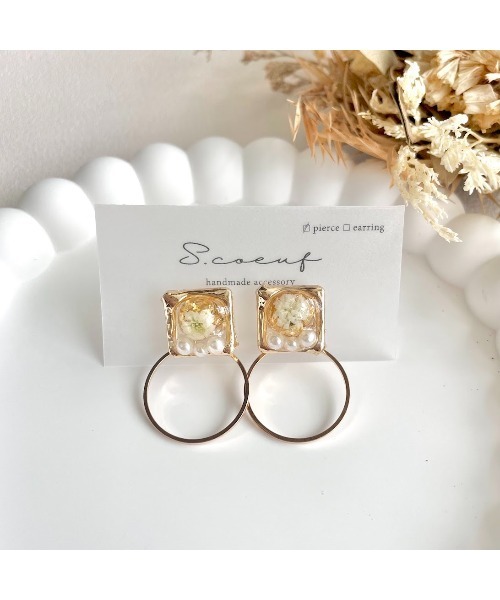 VIBGYOR(ヴィブジョー)の「【S.coeuf】ピアス スクエア×2wayリング(MA)(ピアス(両耳用)・レディース・ホワイト/ブルー・FREE)」の1枚目の写真