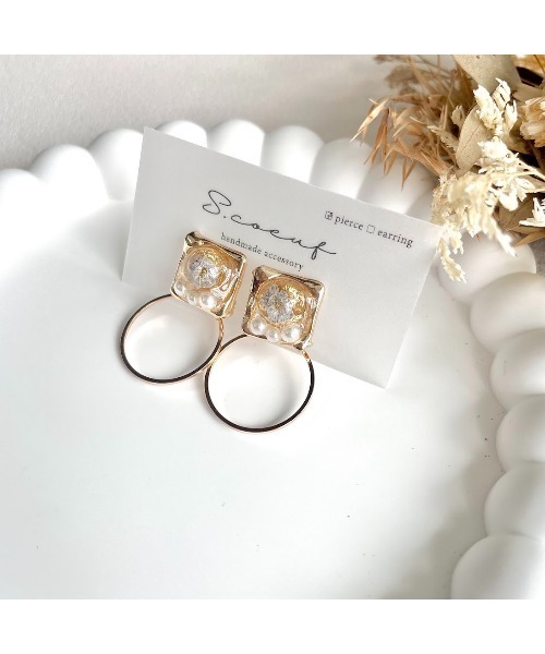 VIBGYOR(ヴィブジョー)の「【S.coeuf】ピアス スクエア×2wayリング(MA)(ピアス(両耳用)・レディース・ホワイト/ブルー・FREE)」の6枚目の写真