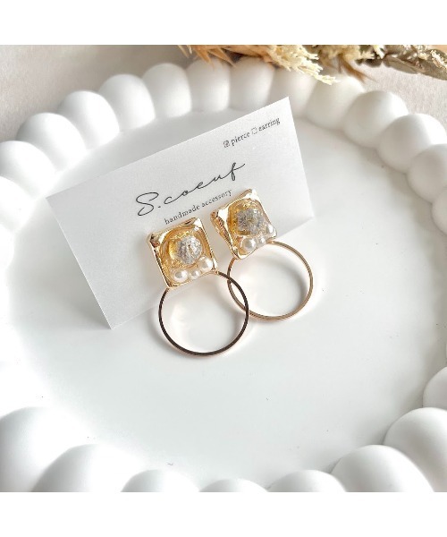 VIBGYOR(ヴィブジョー)の「【S.coeuf】ピアス スクエア×2wayリング(MA)(ピアス(両耳用)・レディース・ホワイト/ブルー・FREE)」の7枚目の写真