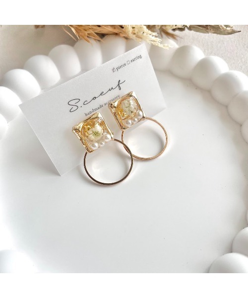 VIBGYOR(ヴィブジョー)の「【S.coeuf】ピアス スクエア×2wayリング(MA)(ピアス(両耳用)・レディース・ホワイト/ブルー・FREE)」の4枚目の写真