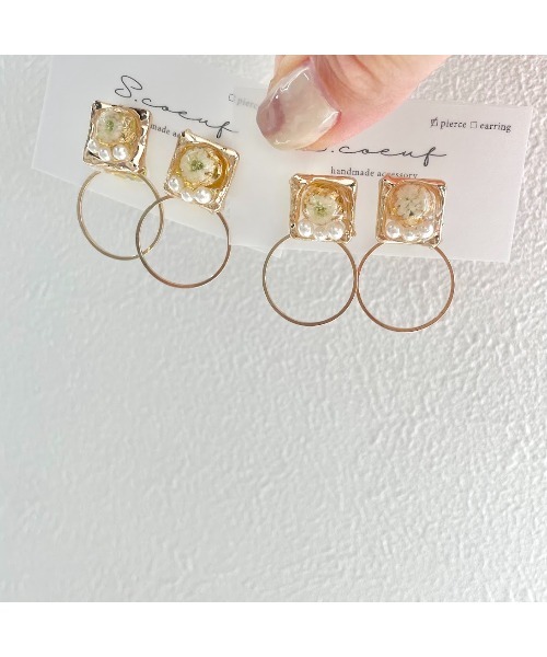 VIBGYOR(ヴィブジョー)の「【S.coeuf】ピアス スクエア×2wayリング(MA)(ピアス(両耳用)・レディース・ホワイト/ブルー・FREE)」の5枚目の写真