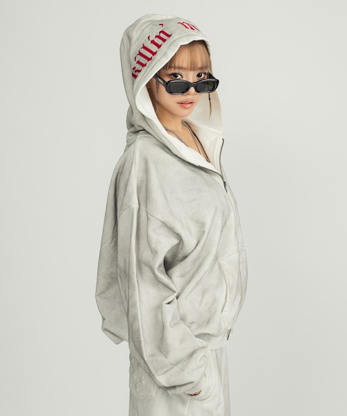INTER FACTORY（インターファクトリー）の「Killin' me good - ロゴジップフーディー made in INTER FACTORY【ユニセックス】（パーカー・レディース・ブラック/グレー・FREE）」の19枚目の写真