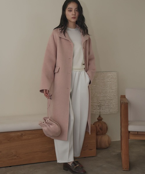 LOWO(ロワ)の「2WAYポシェット付き 帽子 ハット ロング丈 ウールコート(ステンカラーコート・レディース・チャコールグレー/ライトベージュ/ピンク・FREE)」の3枚目の写真