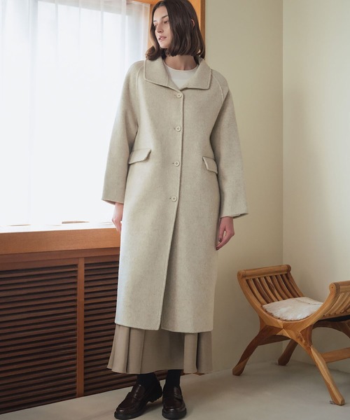 LOWO(ロワ)の「2WAYポシェット付き 帽子 ハット ロング丈 ウールコート(ステンカラーコート・レディース・チャコールグレー/ライトベージュ/ピンク・FREE)」の4枚目の写真