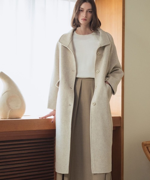 LOWO(ロワ)の「2WAYポシェット付き 帽子 ハット ロング丈 ウールコート(ステンカラーコート・レディース・チャコールグレー/ライトベージュ/ピンク・FREE)」の5枚目の写真