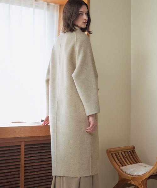 LOWO(ロワ)の「2WAYポシェット付き 帽子 ハット ロング丈 ウールコート(ステンカラーコート・レディース・チャコールグレー/ライトベージュ/ピンク・FREE)」の7枚目の写真