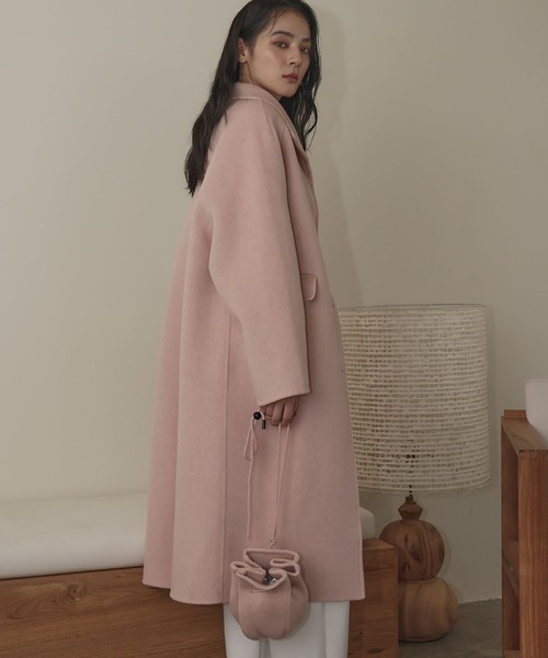 LOWO(ロワ)の「2WAYポシェット付き 帽子 ハット ロング丈 ウールコート(ステンカラーコート・レディース・チャコールグレー/ライトベージュ/ピンク・FREE)」の10枚目の写真
