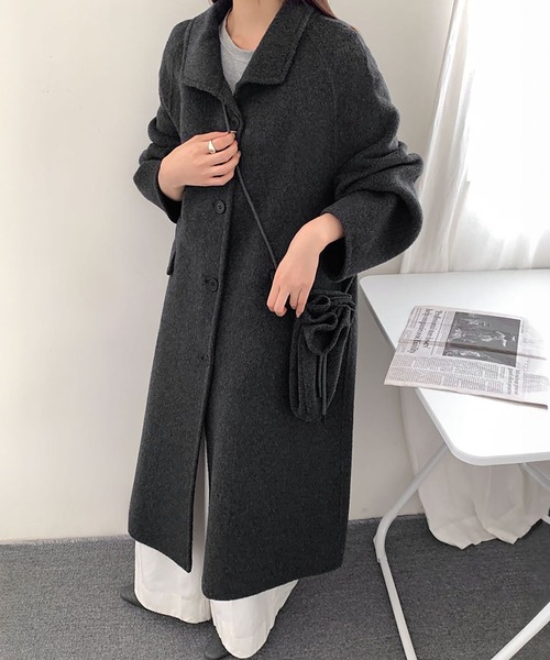 LOWO(ロワ)の「2WAYポシェット付き 帽子 ハット ロング丈 ウールコート(ステンカラーコート・レディース・チャコールグレー/ライトベージュ/ピンク・FREE)」の11枚目の写真