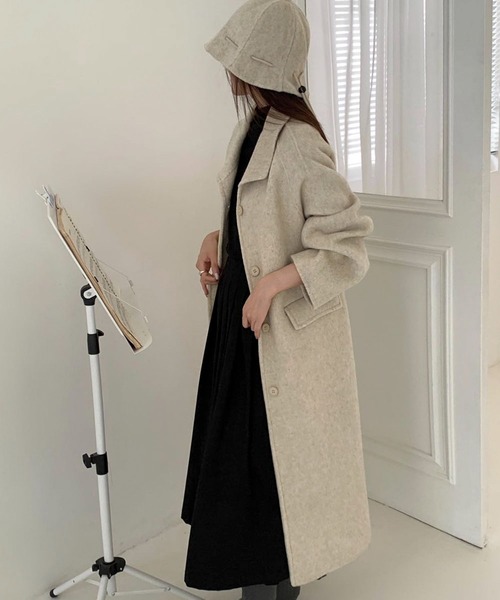 LOWO(ロワ)の「2WAYポシェット付き 帽子 ハット ロング丈 ウールコート(ステンカラーコート・レディース・チャコールグレー/ライトベージュ/ピンク・FREE)」の15枚目の写真