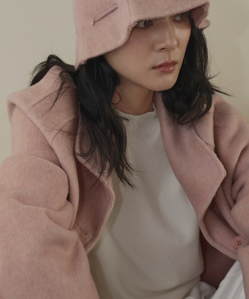 LOWO(ロワ)の「2WAYポシェット付き 帽子 ハット ロング丈 ウールコート(ステンカラーコート・レディース・チャコールグレー/ライトベージュ/ピンク・FREE)」の16枚目の写真