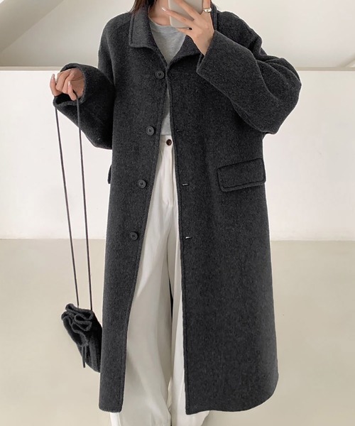 LOWO(ロワ)の「2WAYポシェット付き 帽子 ハット ロング丈 ウールコート(ステンカラーコート・レディース・チャコールグレー/ライトベージュ/ピンク・FREE)」の19枚目の写真