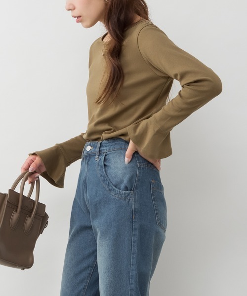 RCD（アールシーディー）の「綿フライス袖口フレア長袖カットソー（Tシャツ/カットソー・レディース・ブラック/カーキ/チャコールグレー/杢グレー/オフホワイト・M/L/4L/LL/3L）」の17枚目の写真
