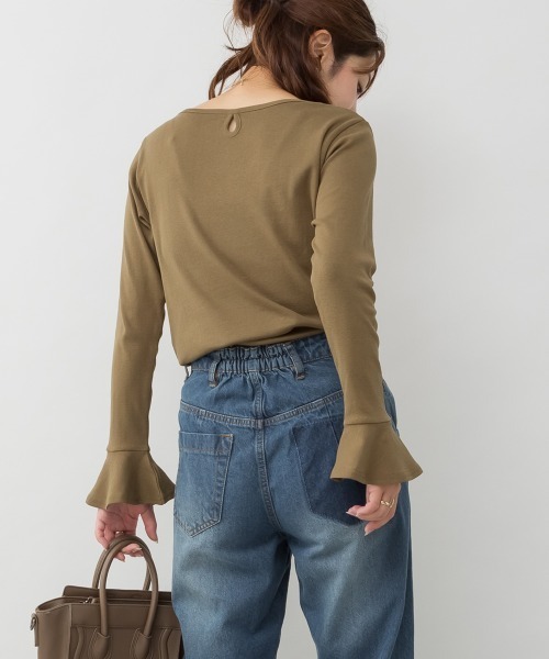 RCD（アールシーディー）の「綿フライス袖口フレア長袖カットソー（Tシャツ/カットソー・レディース・ブラック/カーキ/チャコールグレー/杢グレー/オフホワイト・M/L/4L/LL/3L）」の18枚目の写真