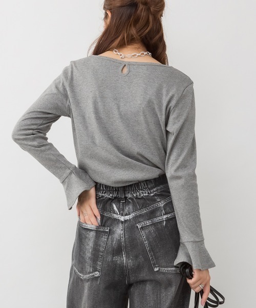 RCD（アールシーディー）の「綿フライス袖口フレア長袖カットソー（Tシャツ/カットソー・レディース・ブラック/カーキ/チャコールグレー/杢グレー/オフホワイト・M/L/4L/LL/3L）」の16枚目の写真