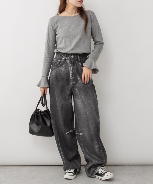 RCD（アールシーディー）の「綿フライス袖口フレア長袖カットソー（Tシャツ/カットソー・レディース・ブラック/カーキ/チャコールグレー/杢グレー/オフホワイト・M/L/4L/LL/3L）」の22枚目の写真