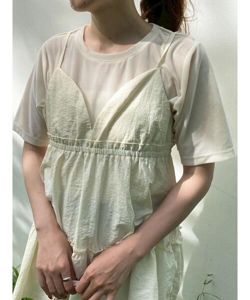 ehka sopo(エヘカソポ)の「ベロア半袖カットソー(Tシャツ/カットソー・レディース・キナリ/ブラウン/ブラック・F)」の1枚目の写真