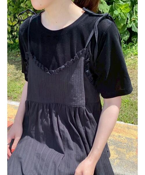 ehka sopo(エヘカソポ)の「ベロア半袖カットソー(Tシャツ/カットソー・レディース・キナリ/ブラウン/ブラック・F)」の2枚目の写真